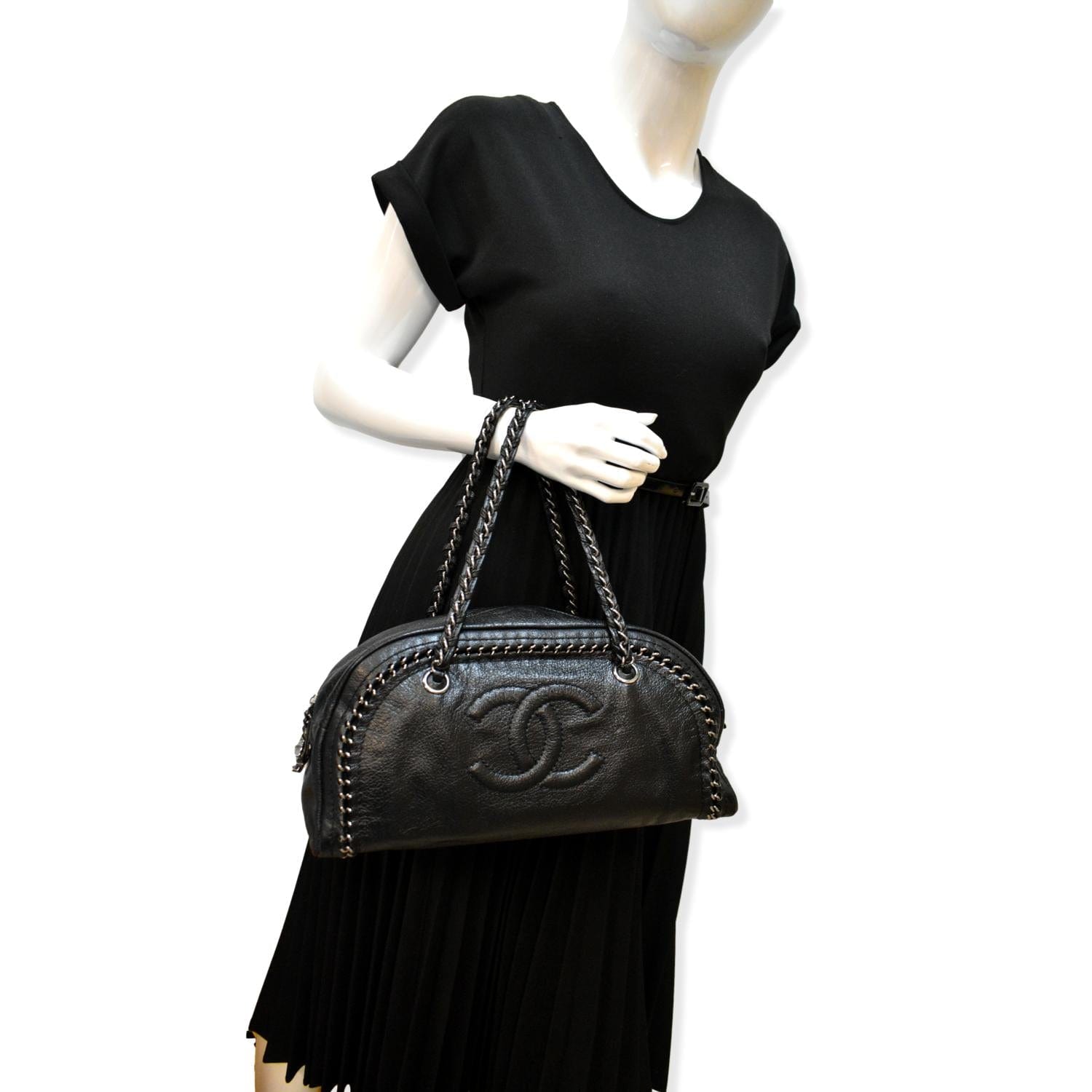 Chanel CC Around Bowling Leather Black Travel Bag