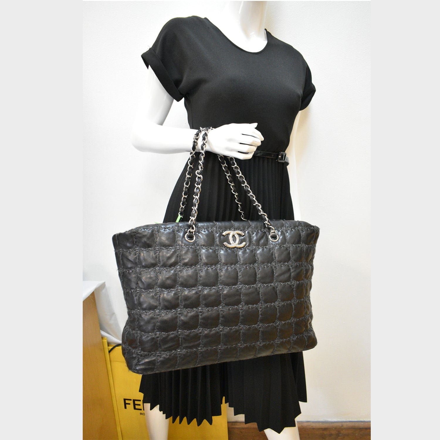 Chanel GST Tweed Double Stitch Leather Lambskin Black Travel Bag