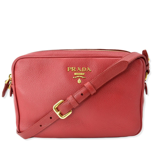 Prada Double Zip Camera Shoulder Bag Leather Red