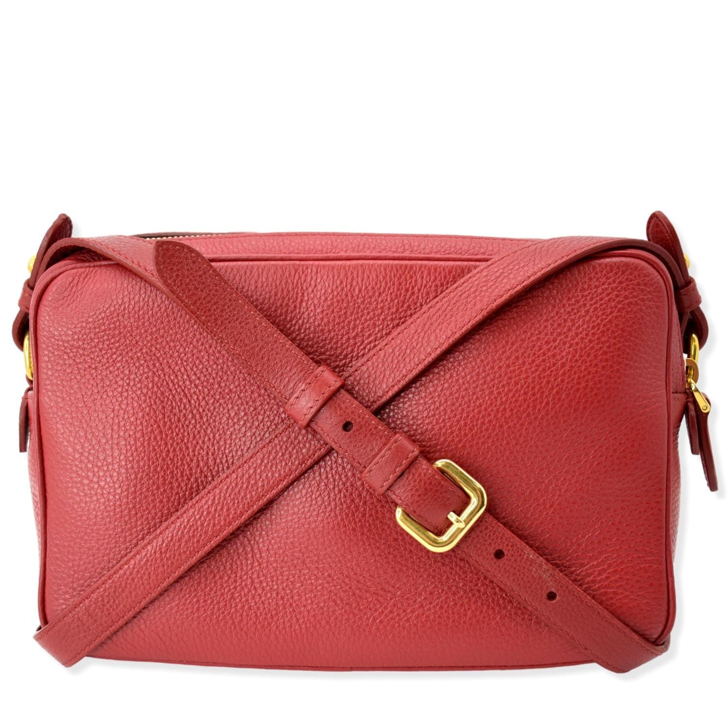 Prada Double Zip Camera Shoulder Bag Leather Red