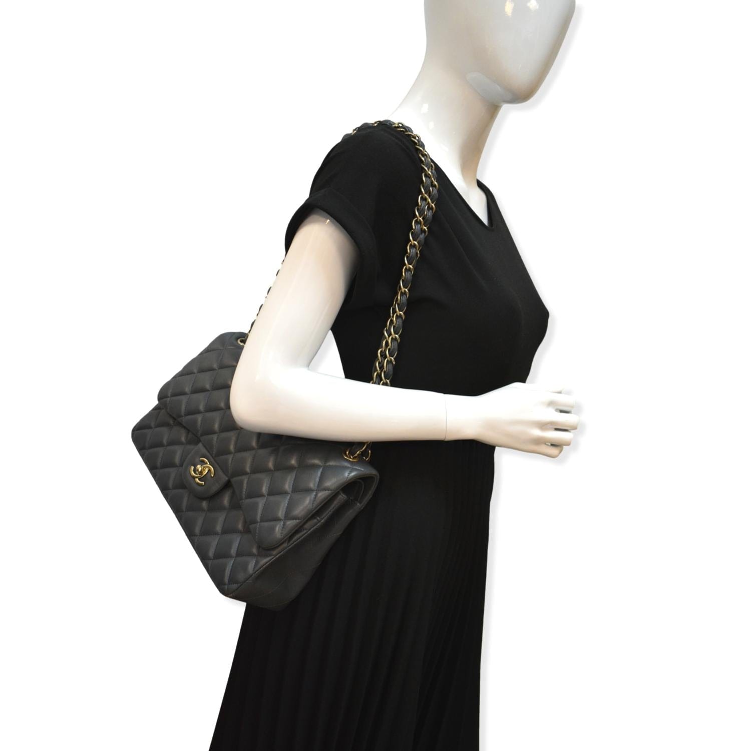 Chanel Classic Jumbo Double Flap Dark Leather Lambskin Gray Travel Bag