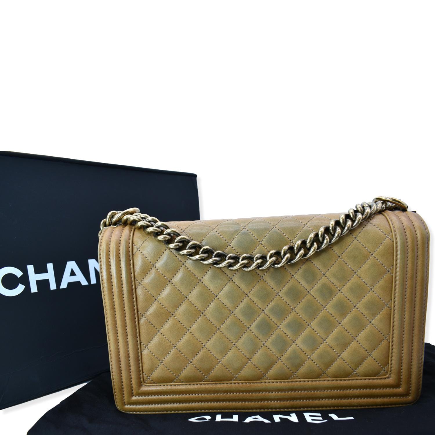 Chanel Boy Flap Leather Beige Travel Bag
