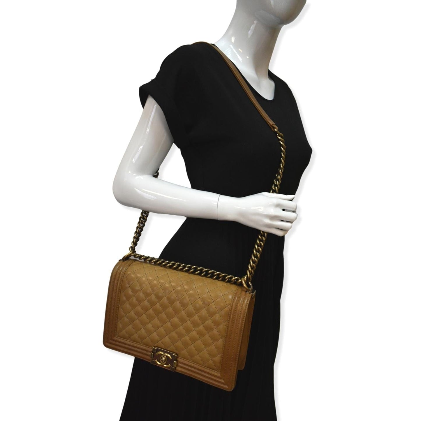 Chanel Boy Flap Leather Beige Travel Bag