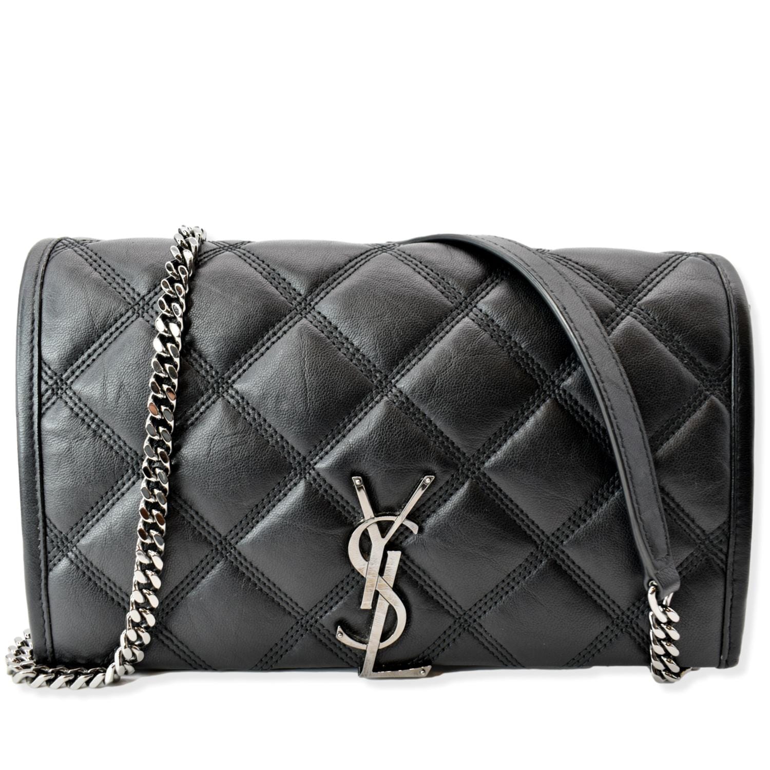 YSL Saint Laurent Yves Becky Crossbody Bag Leather Quilted Black