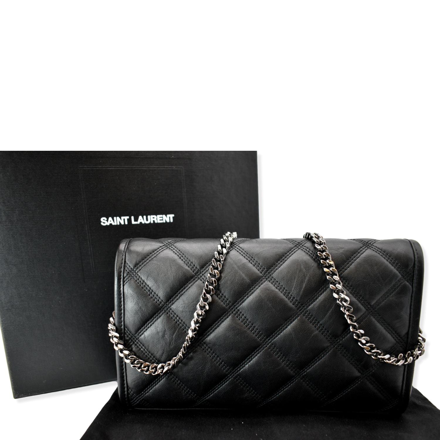 YSL Saint Laurent Yves Becky Crossbody Bag Leather Quilted Black