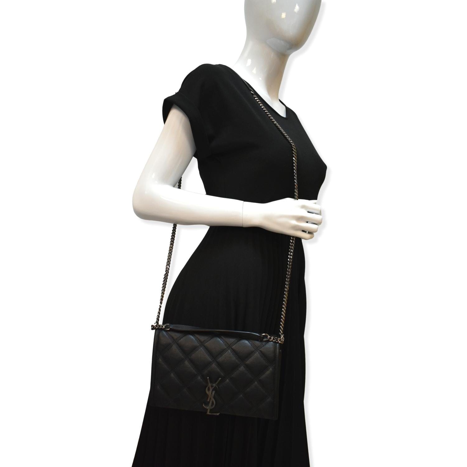 YSL Saint Laurent Yves Becky Crossbody Bag Leather Quilted Black