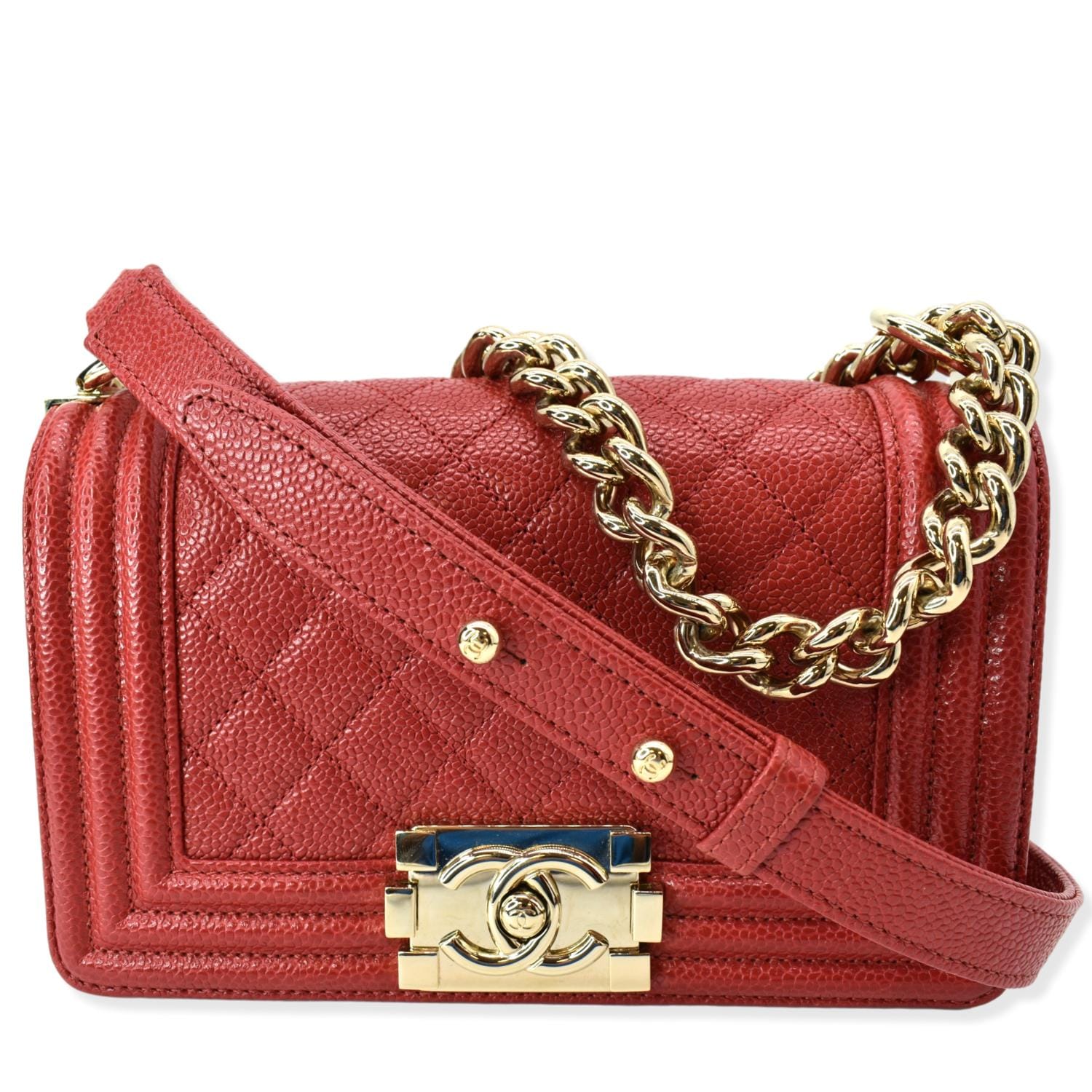 Chanel Le Boy Caviar Leather Red Travel Bag