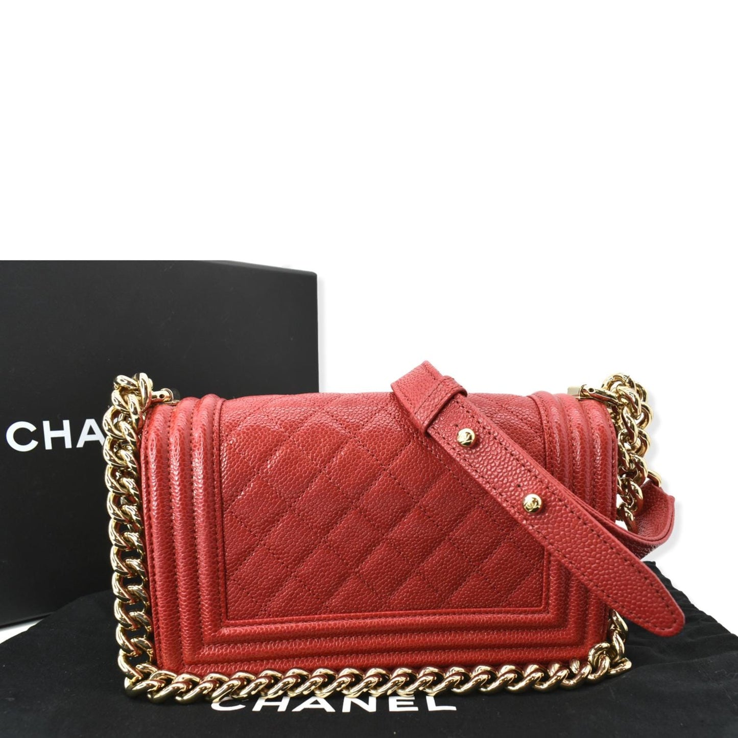 Chanel Le Boy Caviar Leather Red Travel Bag