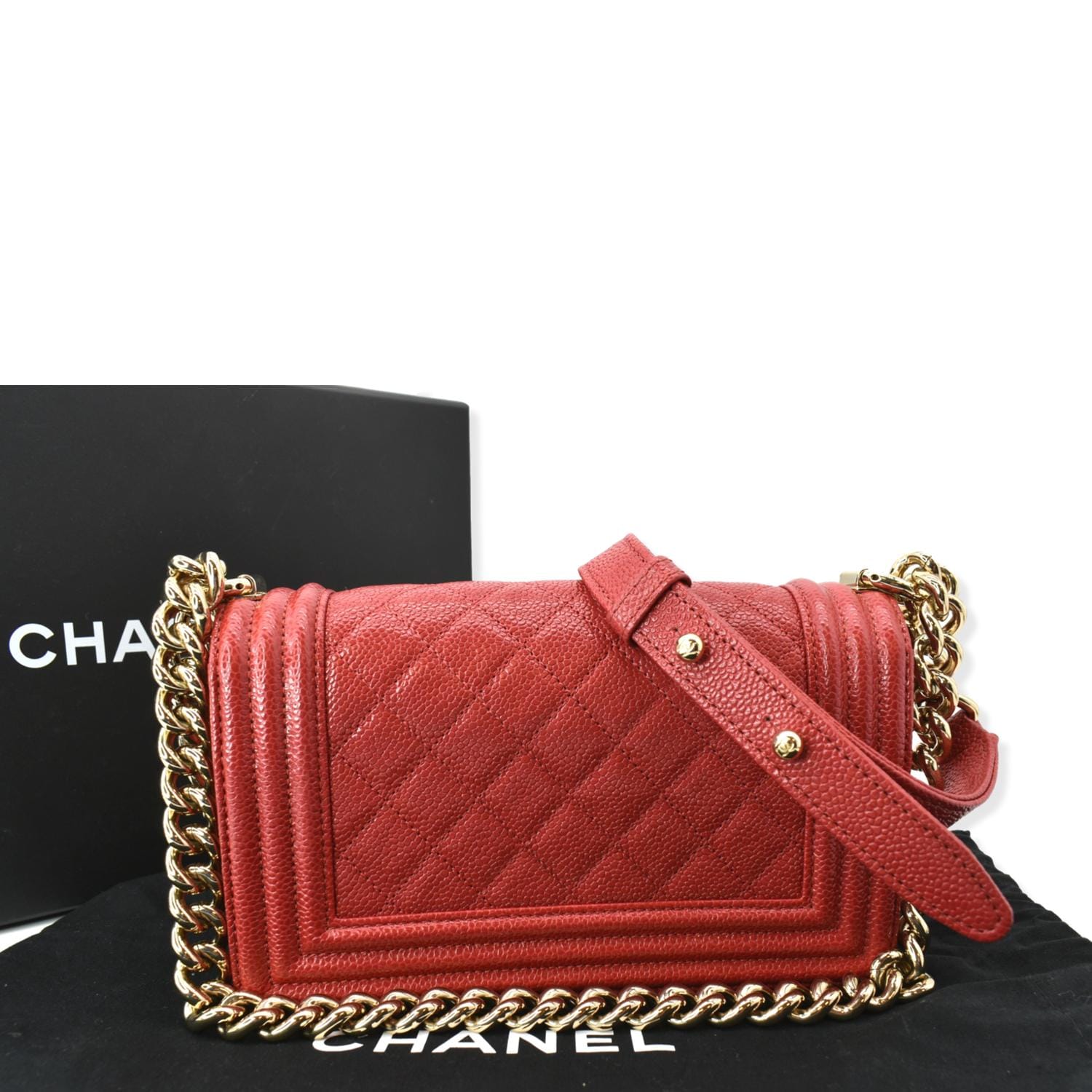 Chanel Le Boy Caviar Leather Red Travel Bag