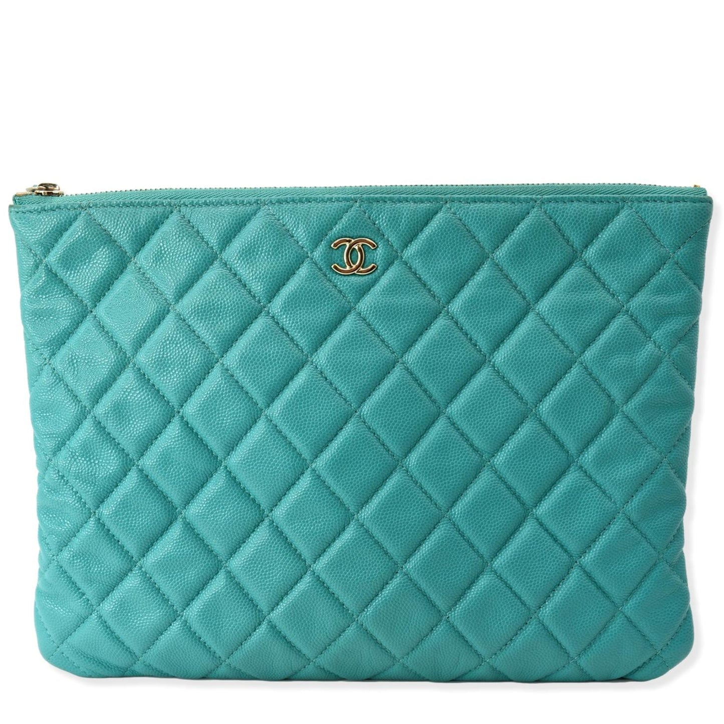 Chanel O- Caviar Zip Leather Green Travel Bag