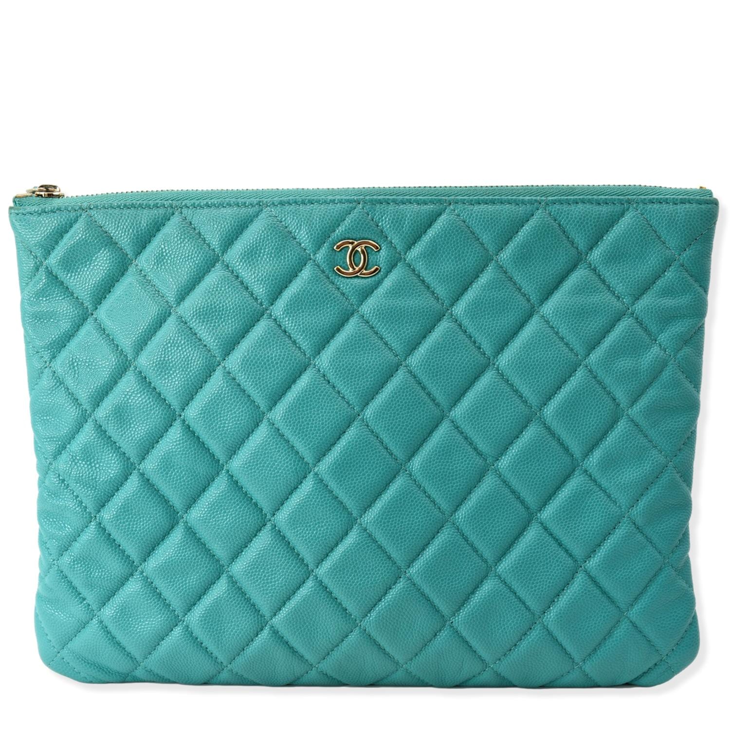 Chanel O- Caviar Zip Leather Green Travel Bag