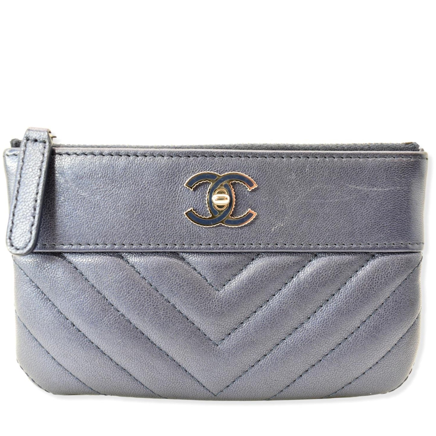 Chanel Mademoiselle Cosmetic Leather Blue Travel Bag