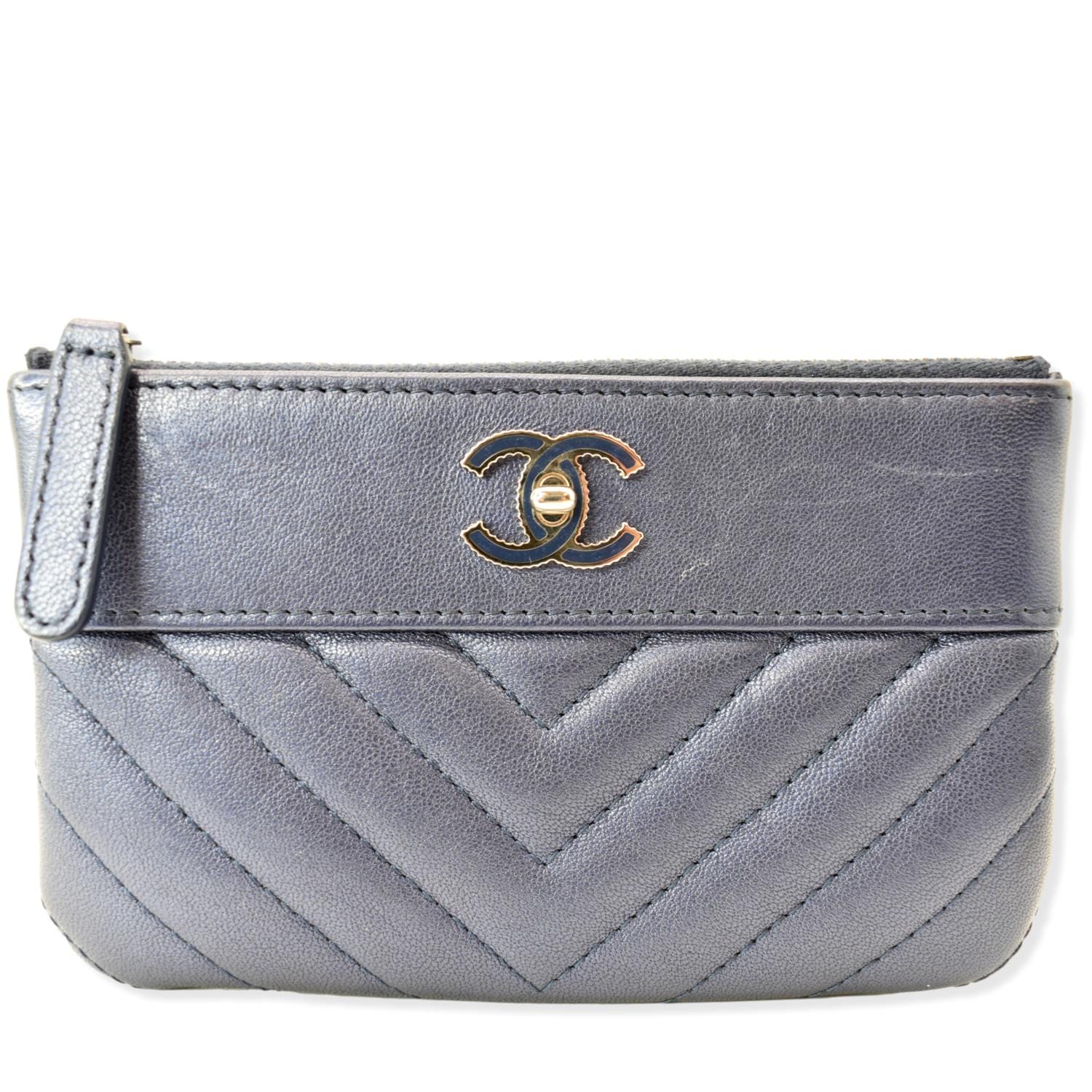 Chanel Mademoiselle Cosmetic Leather Blue Travel Bag