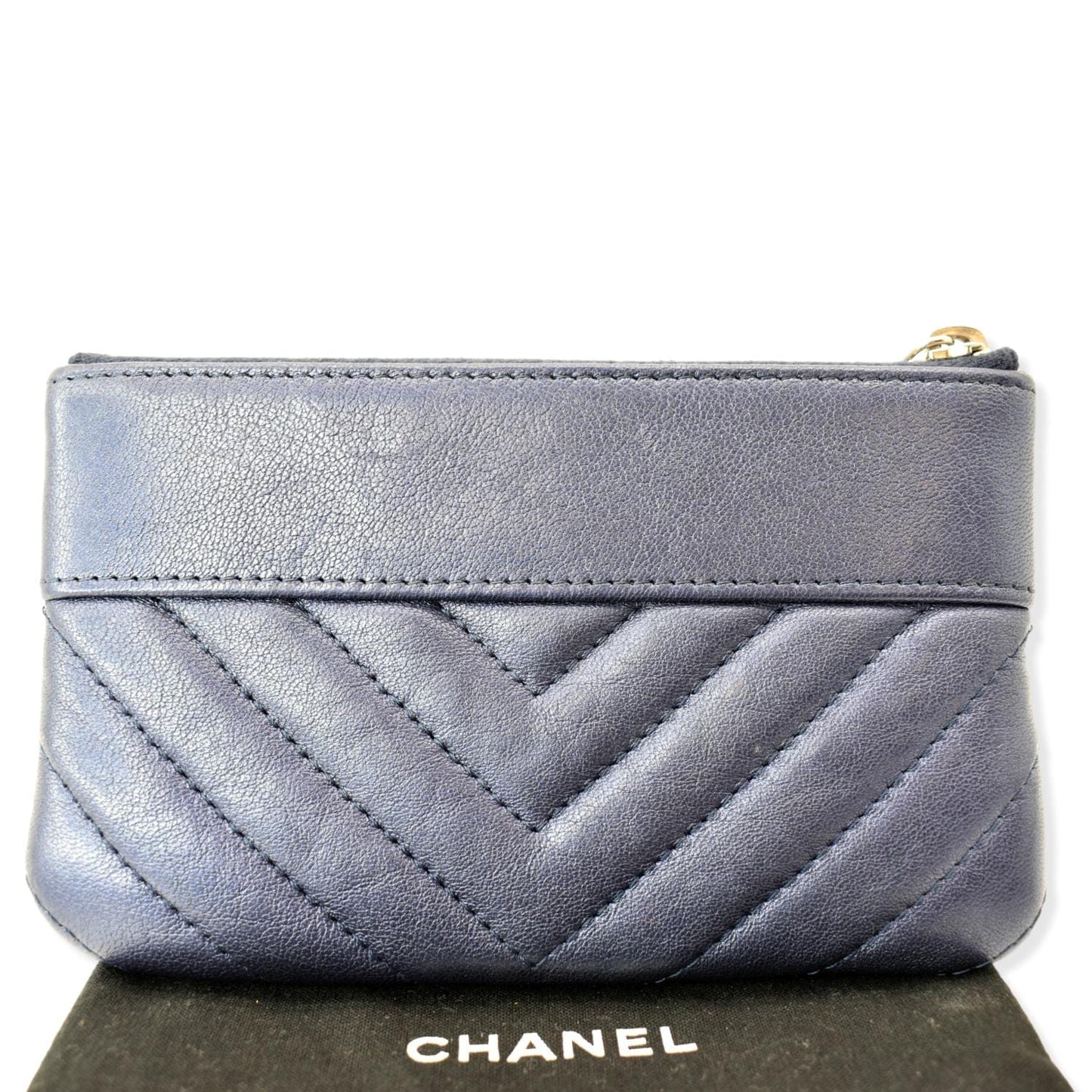 Chanel Mademoiselle Cosmetic Leather Blue Travel Bag