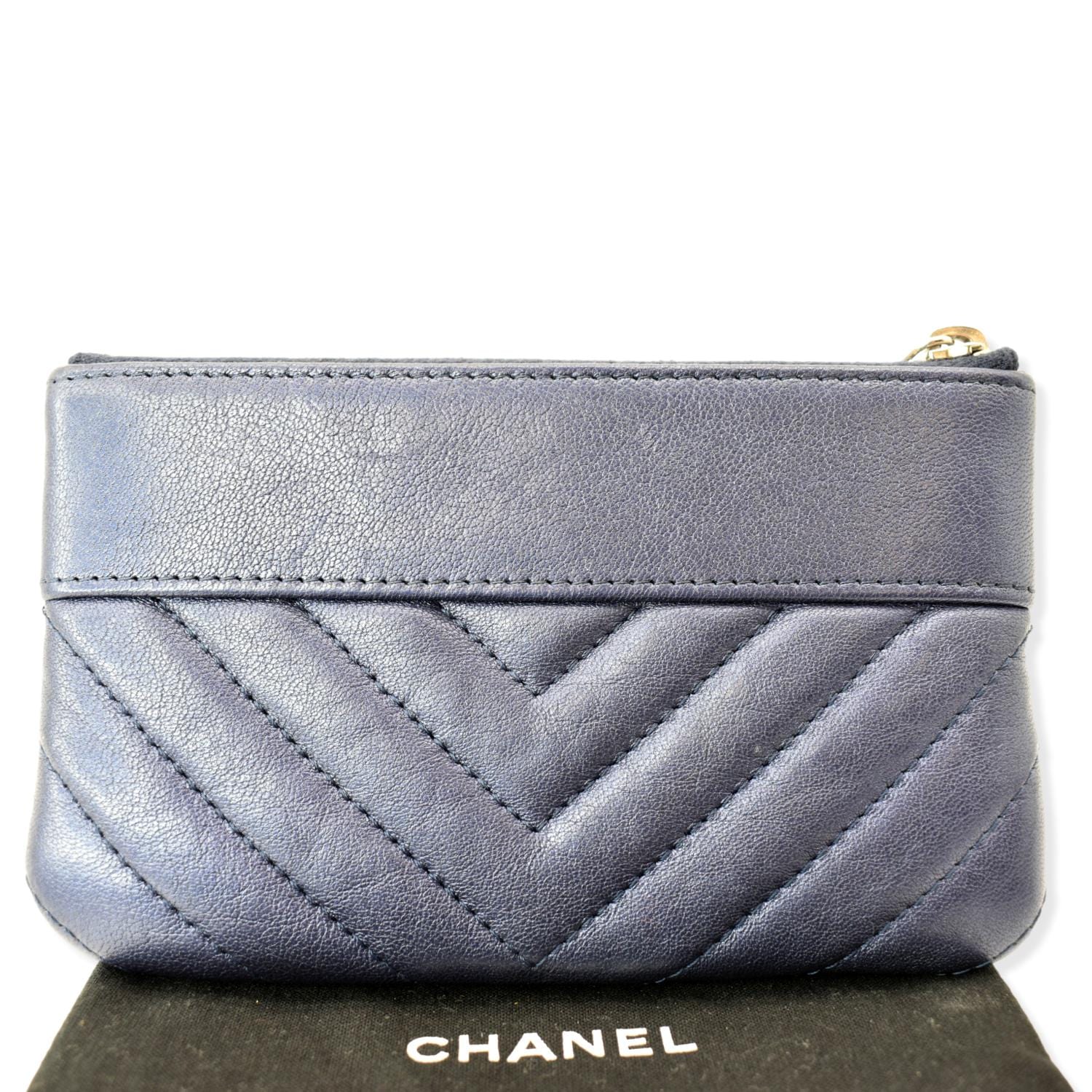 Chanel Mademoiselle Cosmetic Leather Blue Travel Bag