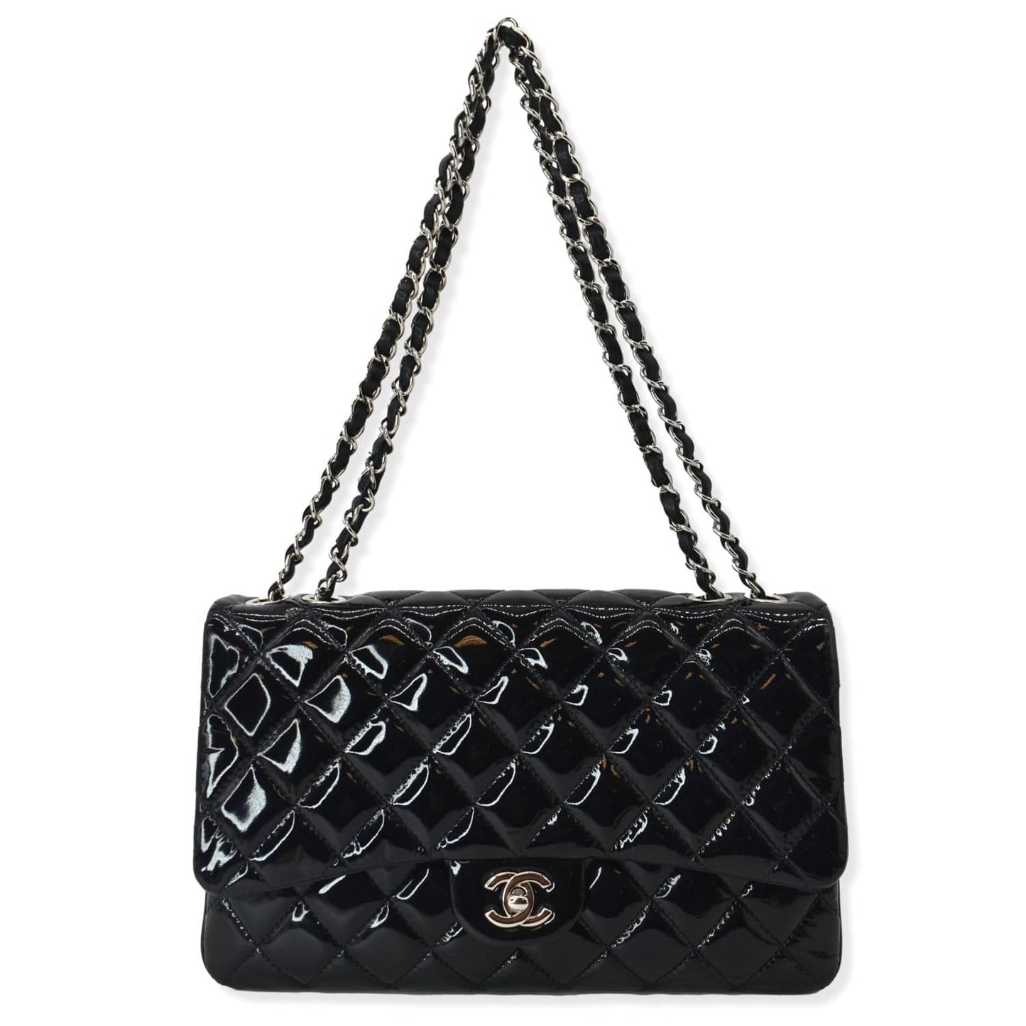 Chanel Navy Quilted Patent Accordion Flap Leather Travel Bag