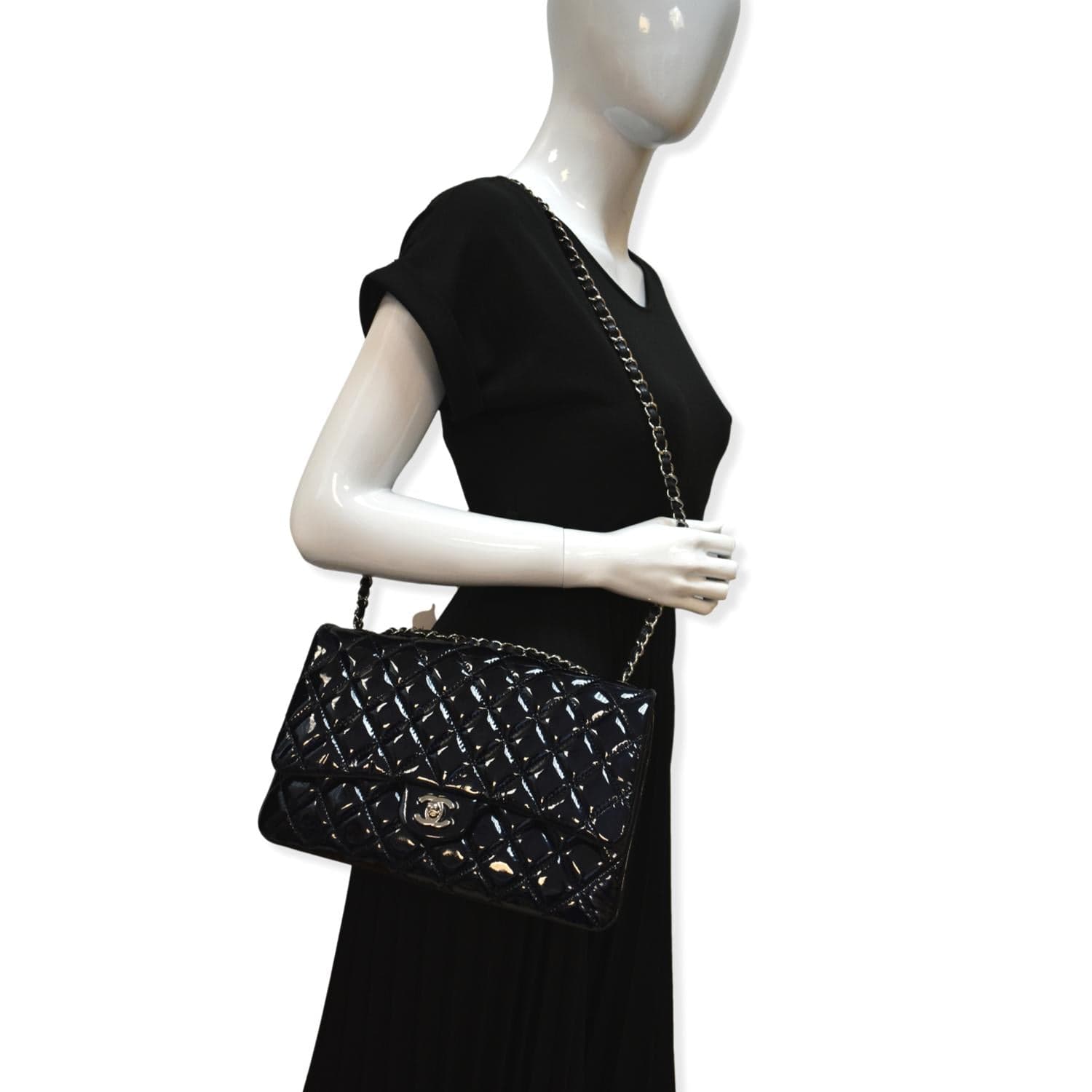 Chanel Navy Quilted Patent Accordion Flap Leather Travel Bag