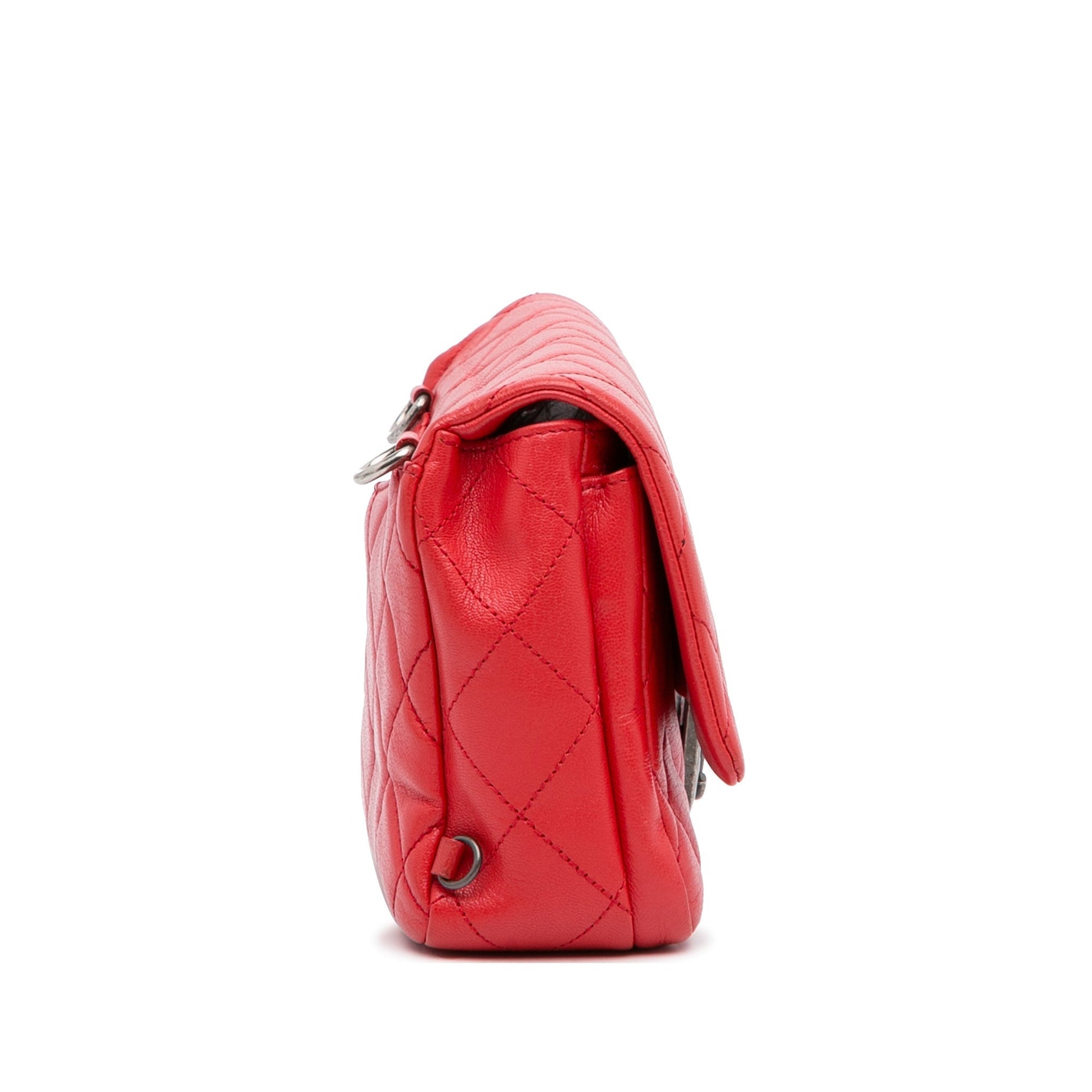 Red Chanel Small Goatskin Double Carry Waist Chain Flap Satchel