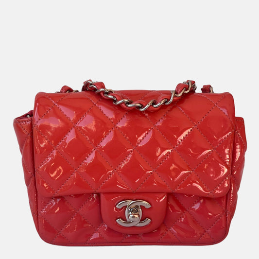 Chanel Classic Flap Square Coral Patent Lambskin Orange Crossbody Bag
