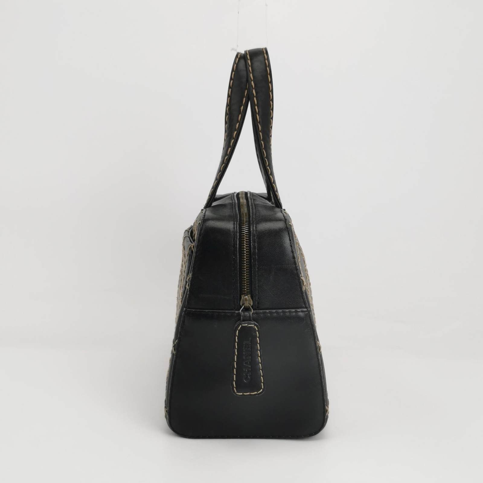 Chanel Surpique Zip Around Satchel Quilted Wild Black Leather Satchel Bag