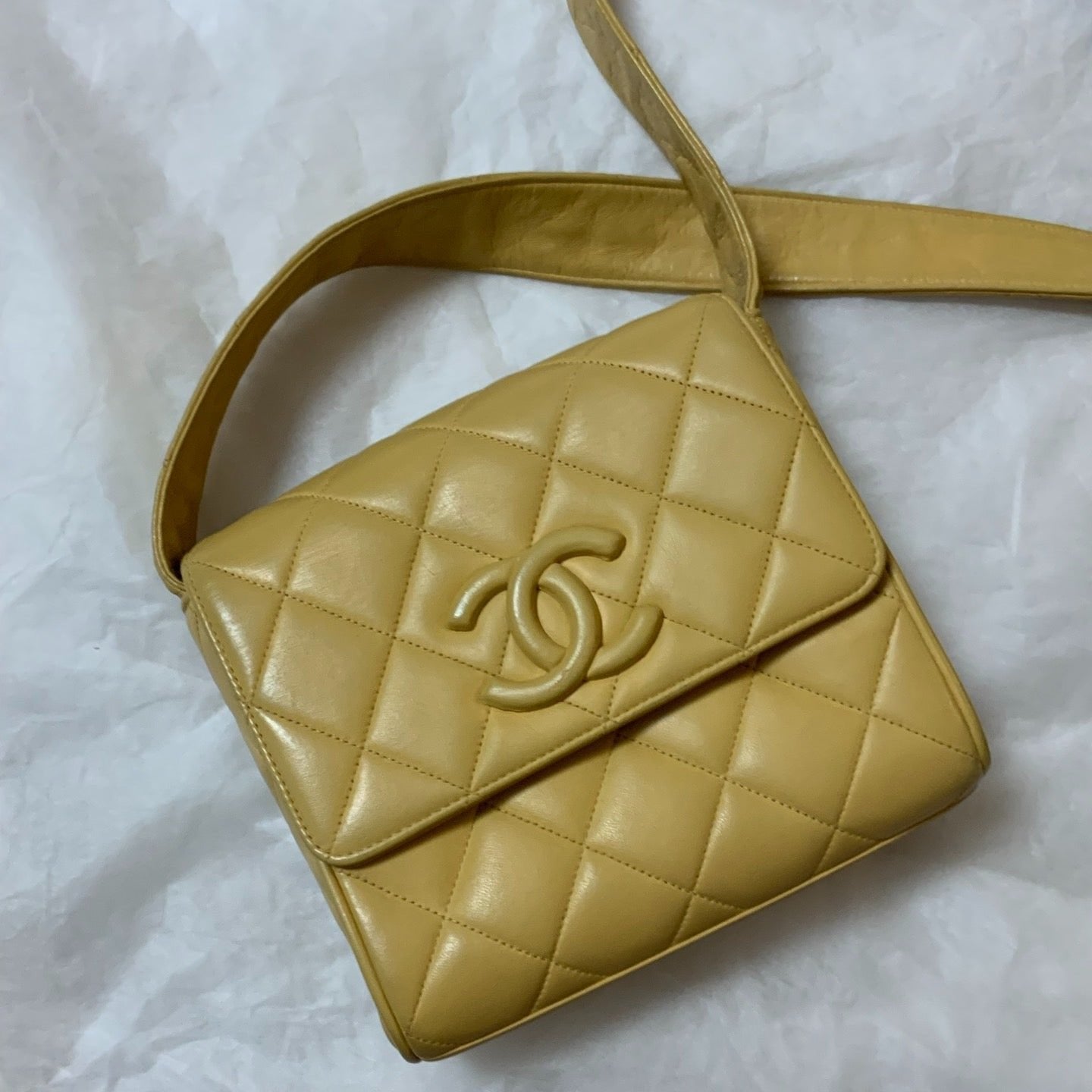 Chanel Flap Yellow Lambskin Leather Crossbody Bag