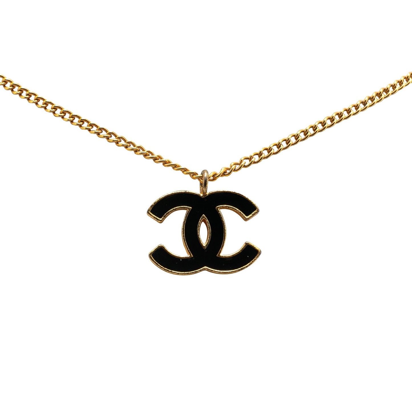 Gold Chanel Gold Plated And Enamel CC Pendant Necklace