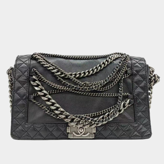 Chanel Enchained Boy Flap Black Leather Shoulder Bag