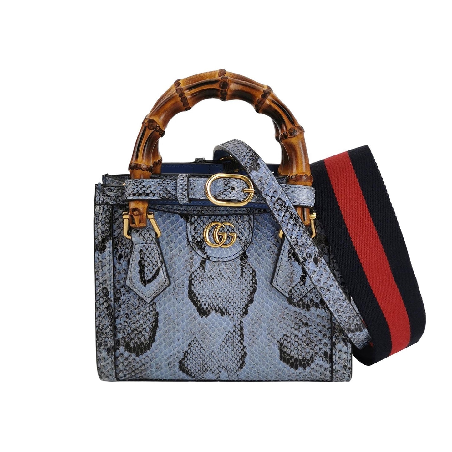 Gucci Diana Snake-skin Bamboo Handle Strap Leather Blue Cream Mini Travel Bag