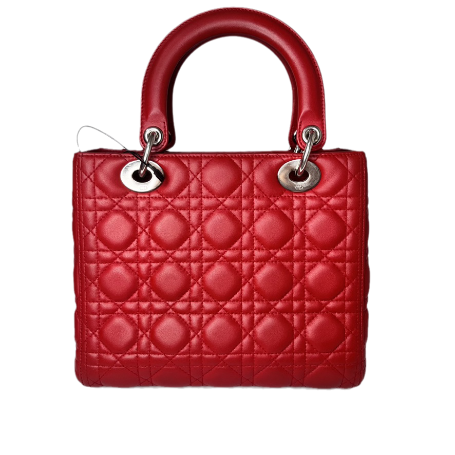Dior Lady Bag Lambskin Cannage Without Strap Leather Red Travel Bag