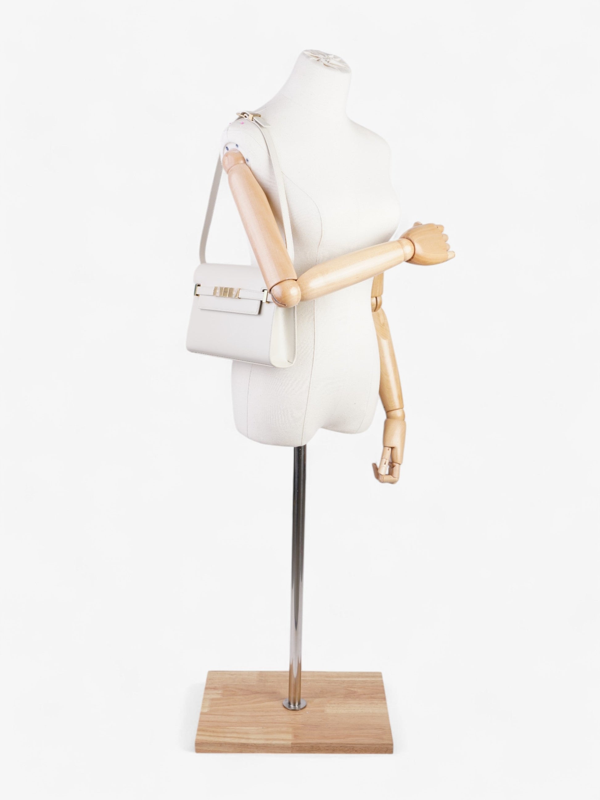 YSL Saint Laurent Manhattan Blanc Calfskin Shoulder Bag Leather Small