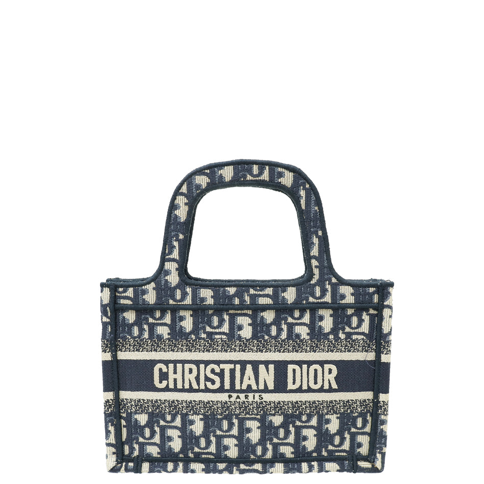 Dior Handbag Christian Oblique Book Tote Bag Blue Navy Mini