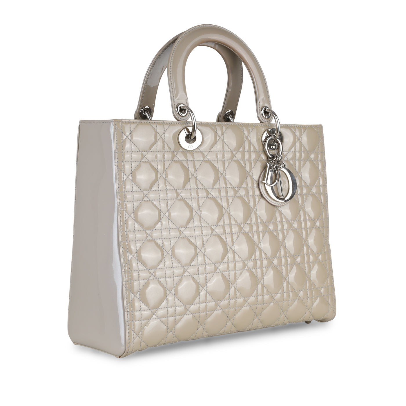 Dior Christian Lady Shoulder Bag Large Cream Patent Shw