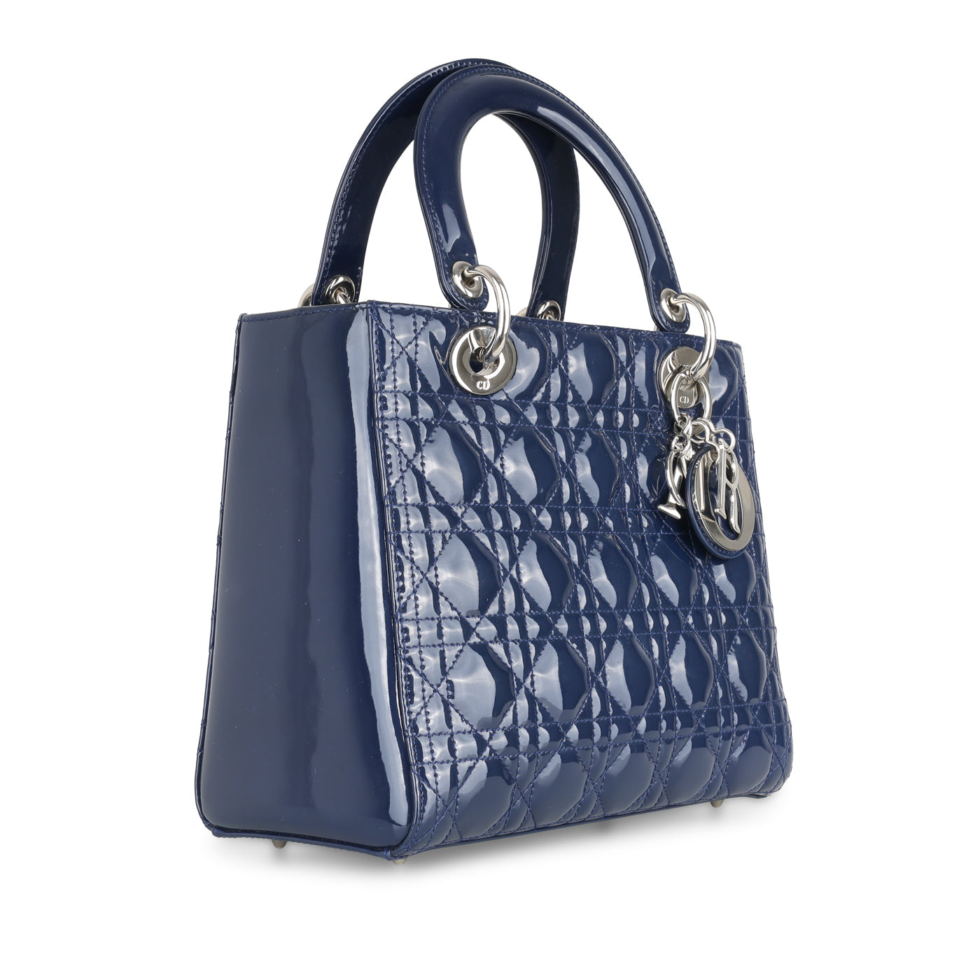 Dior Christian Lady Shoulder Bag Patent Medium Patent Navy Ghw