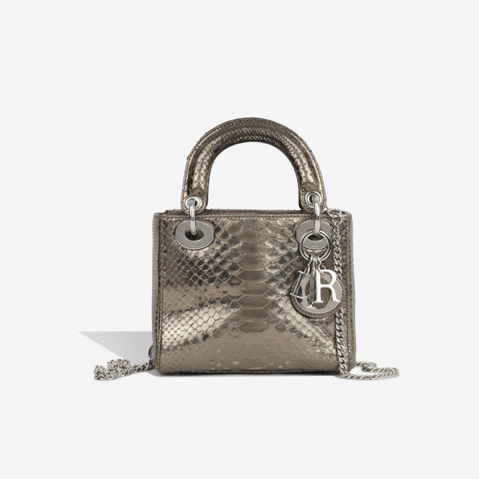 Dior Christian Lady Crossbody Bag Mini Gold Python Shw