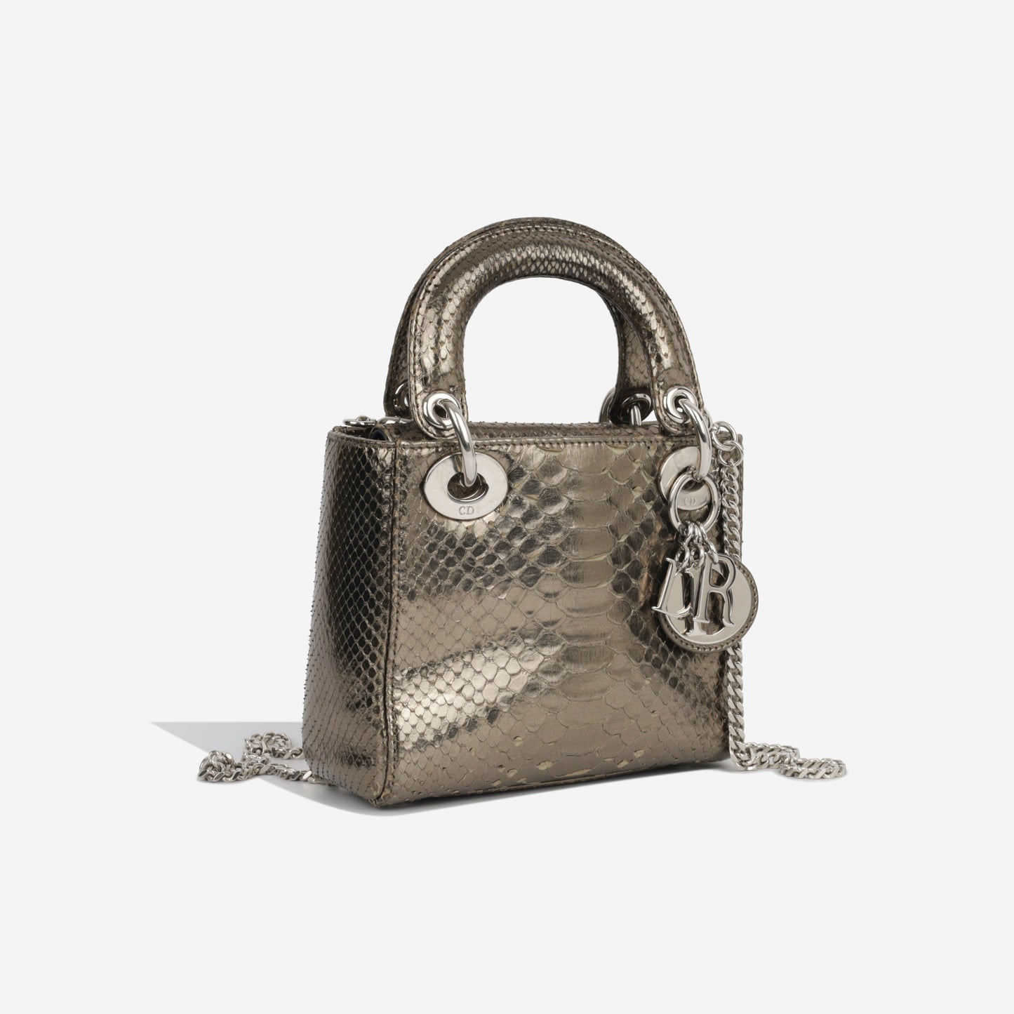 Dior Christian Lady Crossbody Bag Mini Gold Python Shw
