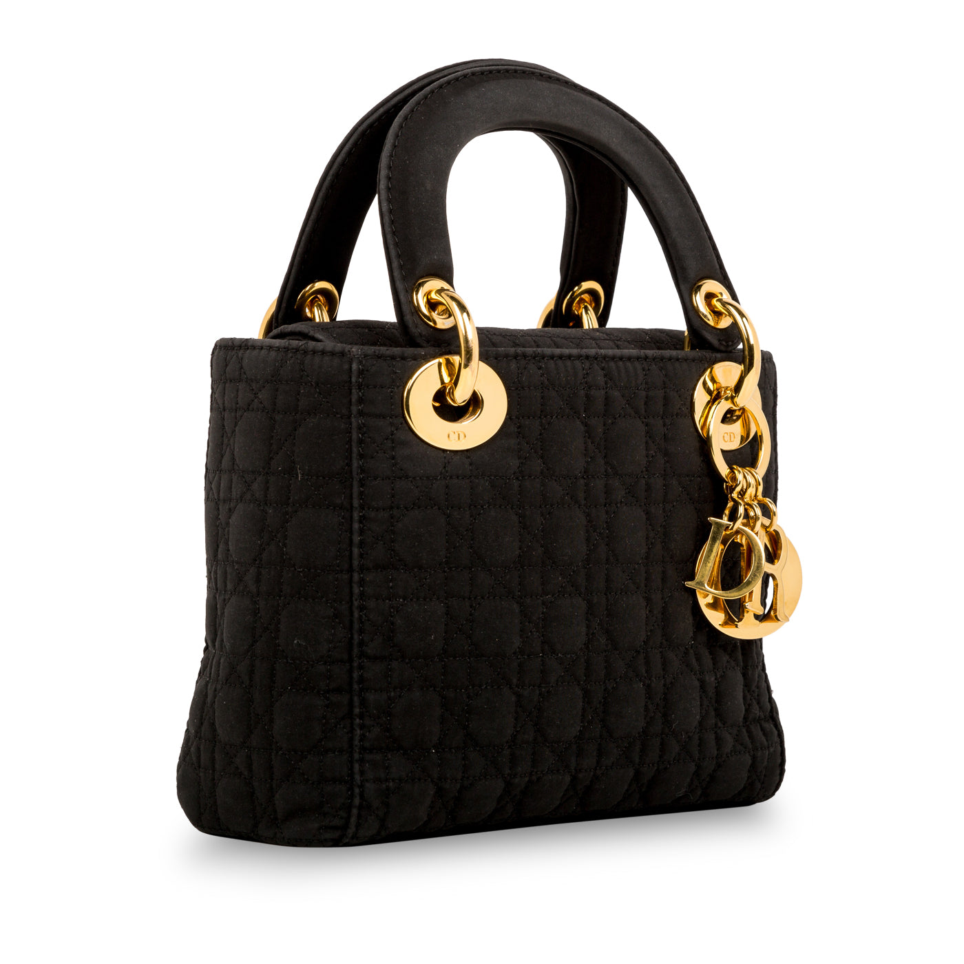 Dior Christian Lady Shoulder Bag Satin Black Mini Mini Satin Black