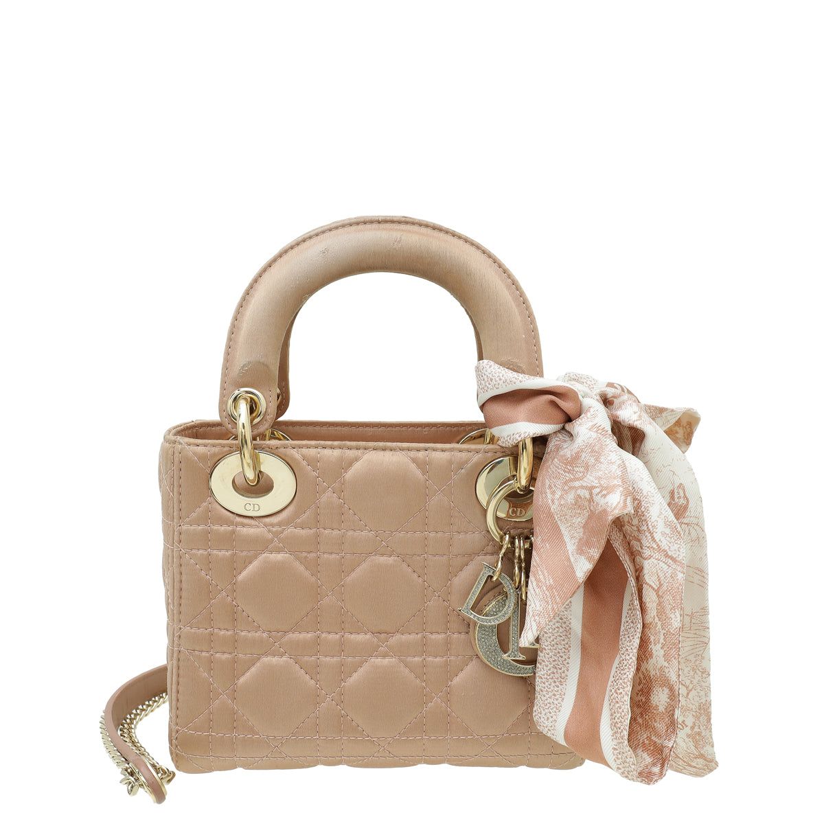 Dior Handbag Christian Dusty Swarovski Crystal Cannage Lady Bag Satin Pink Mini Scarf