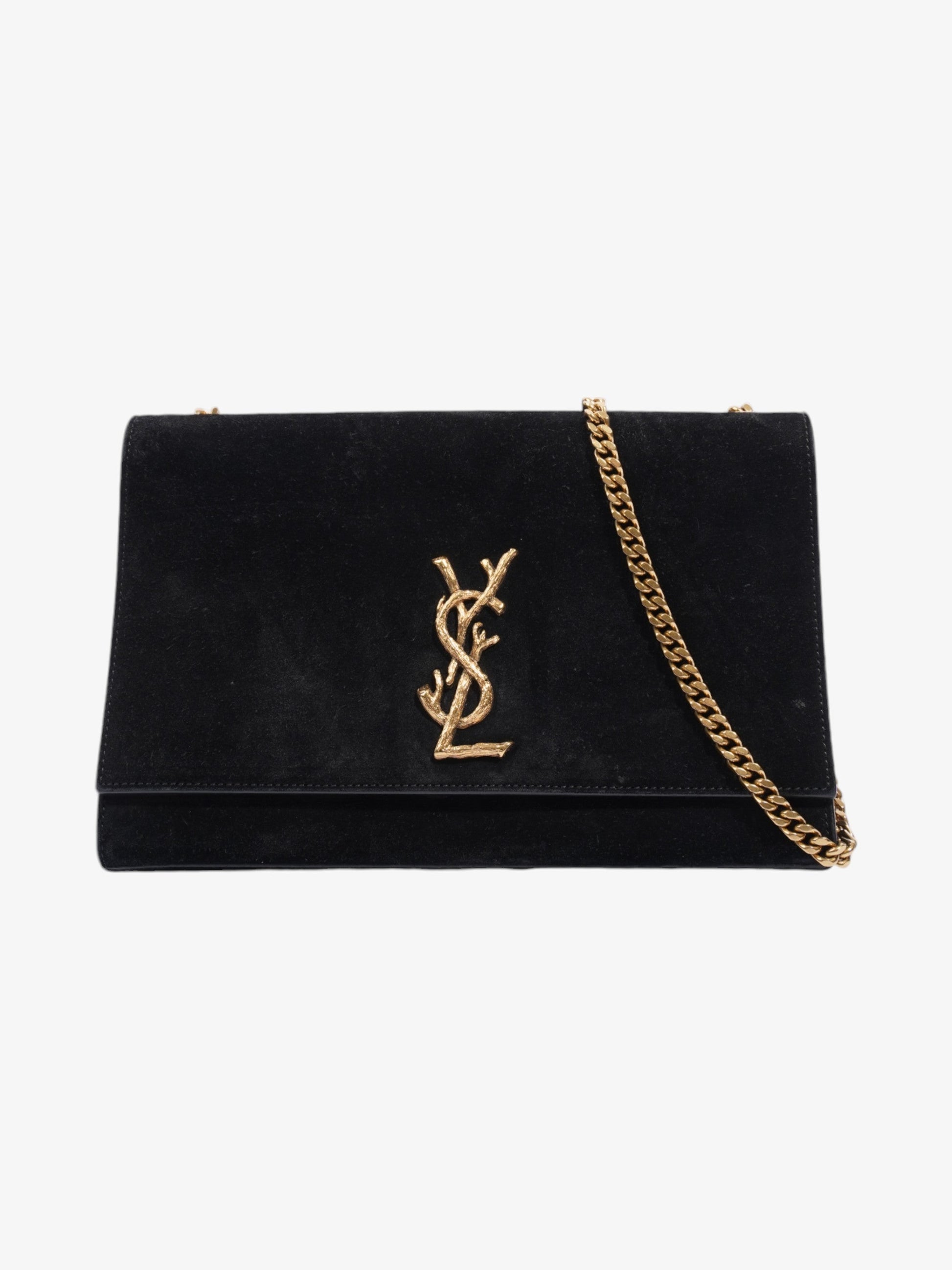 YSL Saint Laurent Kate Shoulder Bag Suede Black Medium