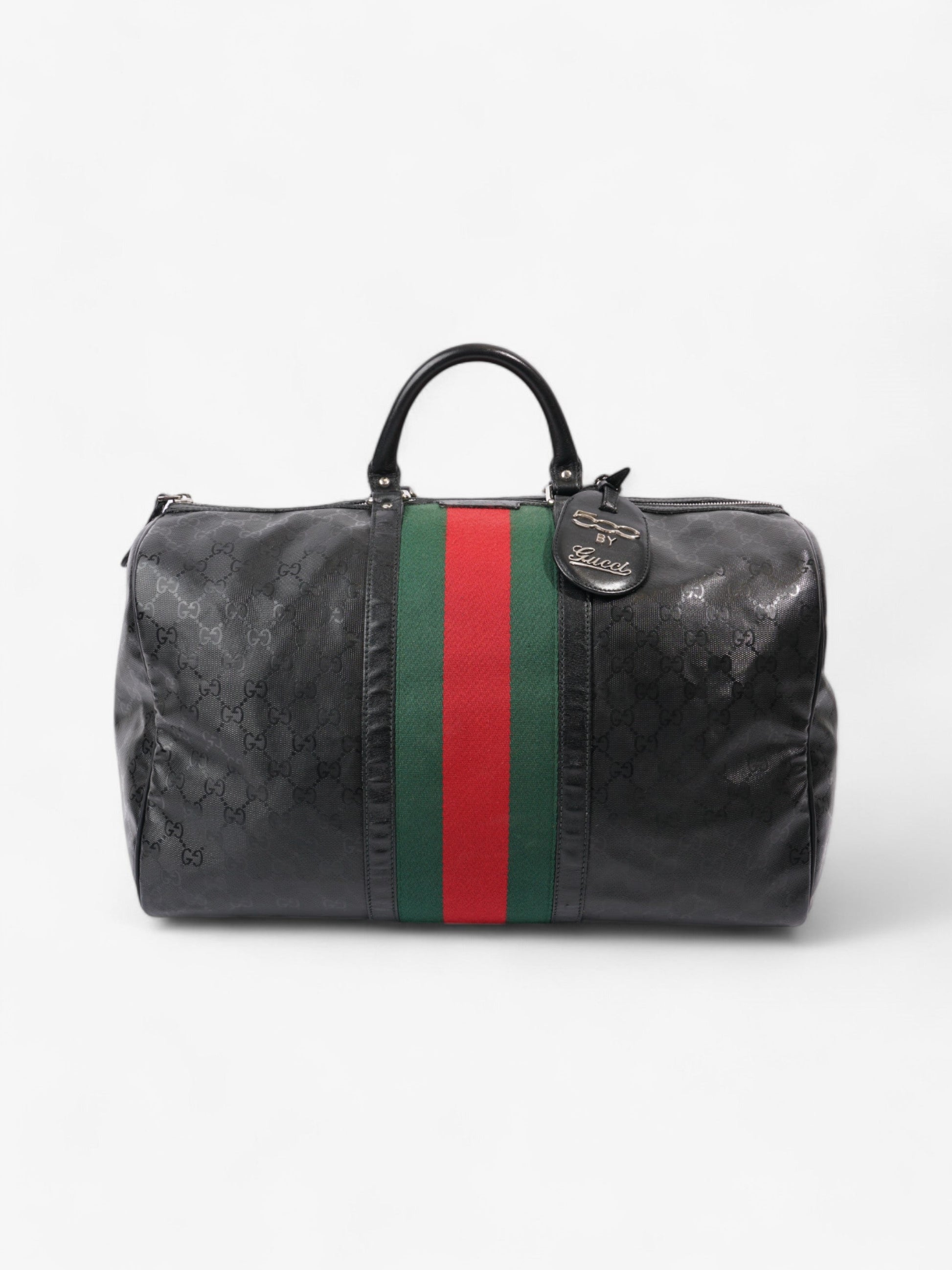 Gucci Fiat Duffle Web Bag Green Canvas Black Travel Bag