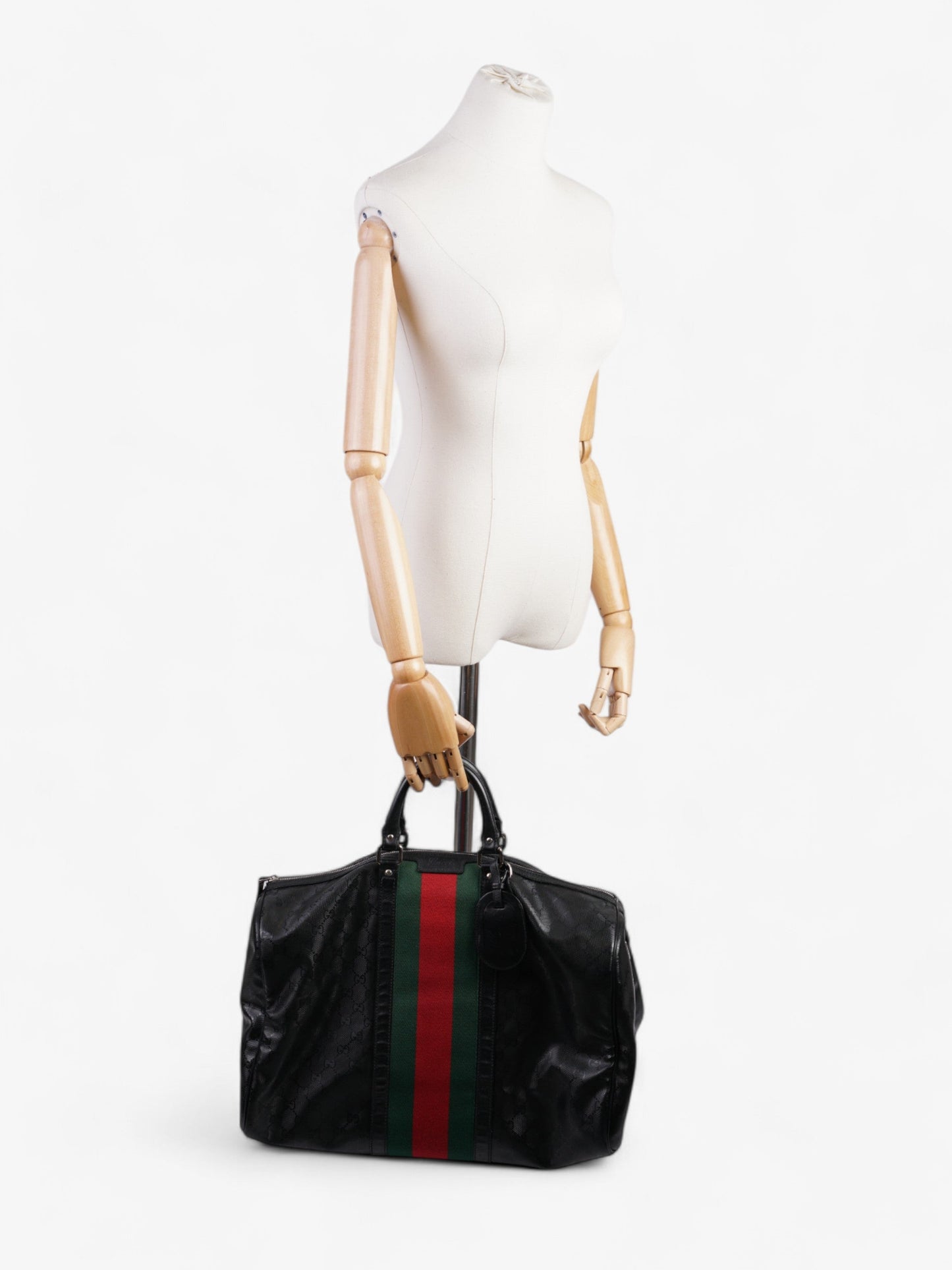 Gucci Fiat Duffle Web Bag Green Canvas Black Travel Bag