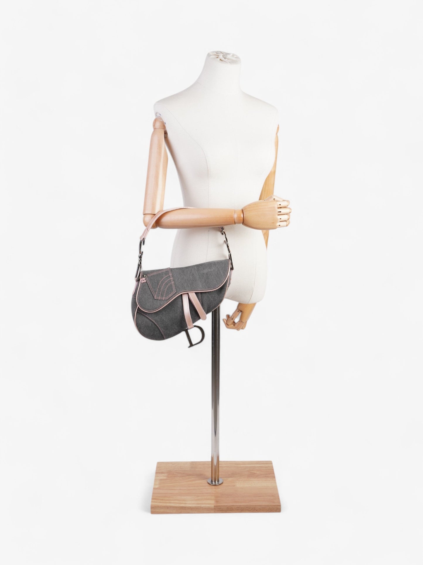 Dior Christian Saddle Bag Grey Light Denim Pink Gray Shoulder Bag