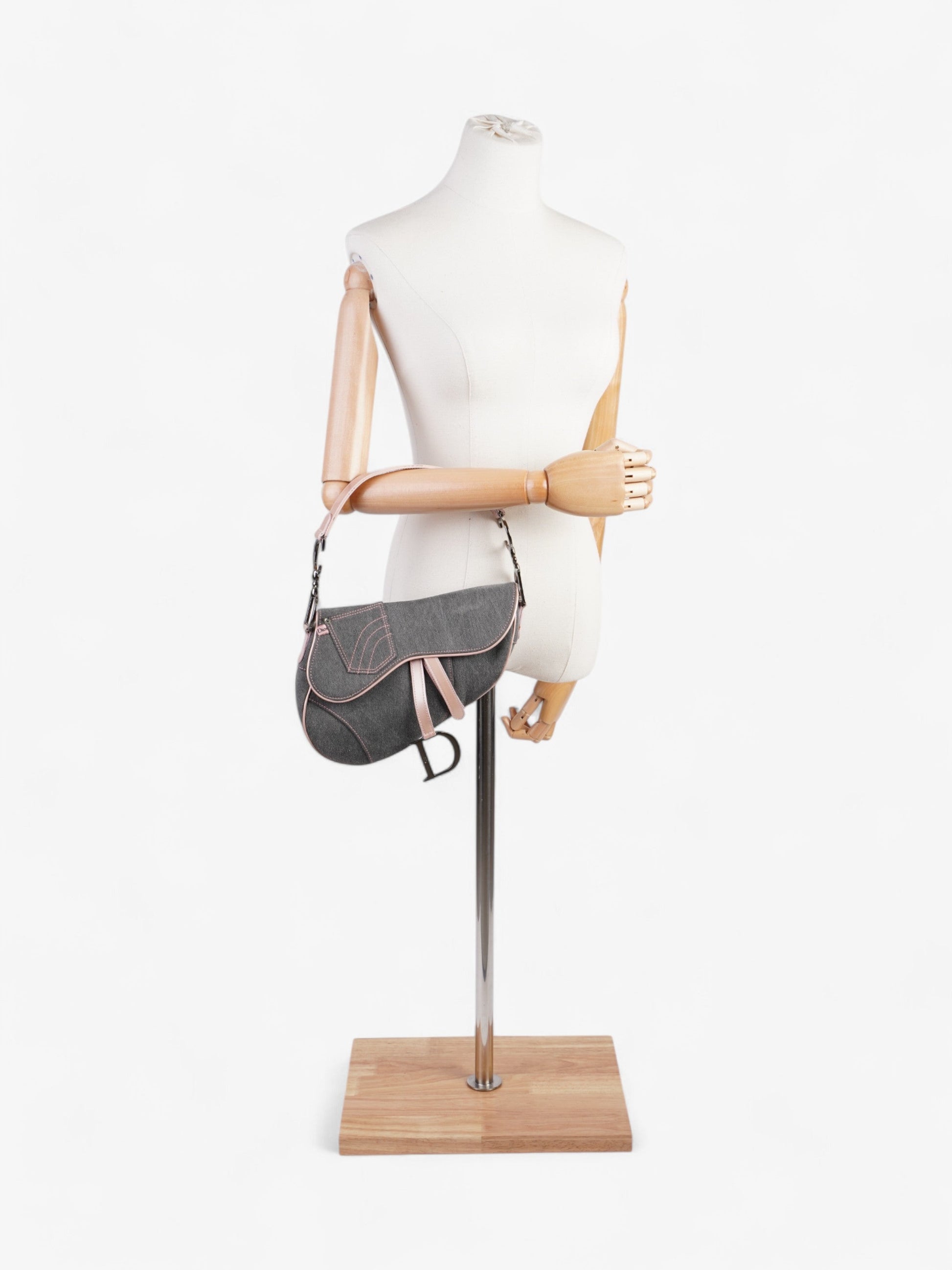 Dior Christian Saddle Bag Grey Light Denim Pink Gray Shoulder Bag