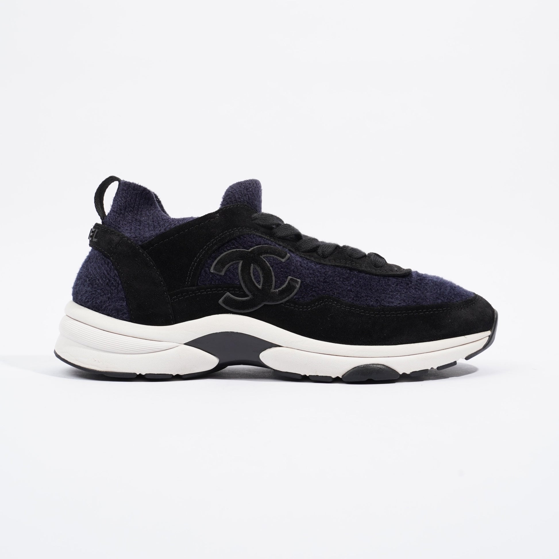 Chanel CC Logo Sneaker Navy   Black   White Fabric EU 39 UK 6