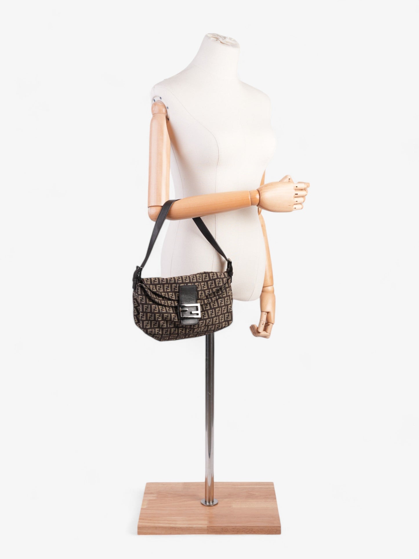 Fendi Baguette Shoulder Bag Canvas Brown Beige