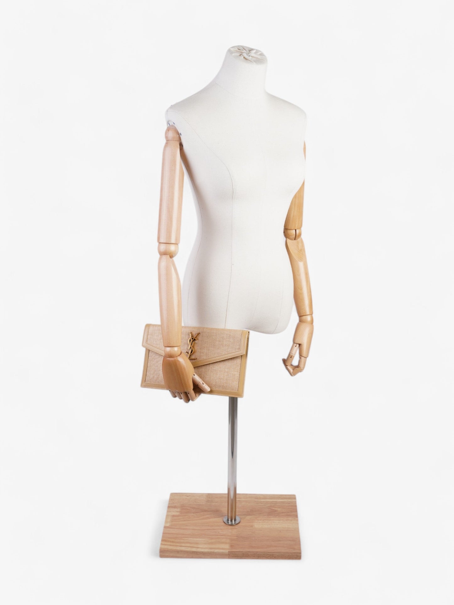 YSL Saint Laurent Uptown Clutch Raffia Beige Clutch Bag