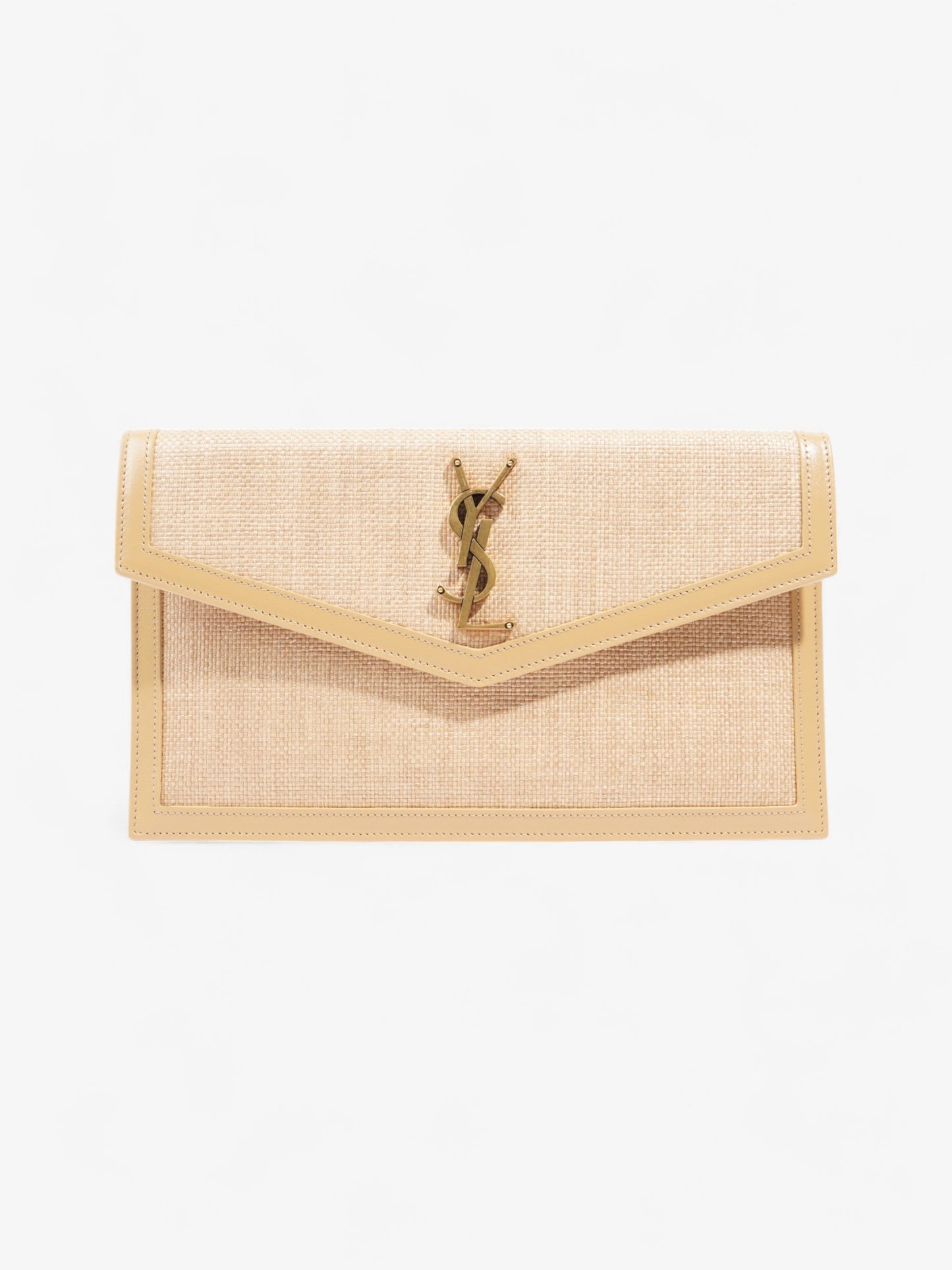 YSL Saint Laurent Uptown Clutch Raffia Beige Clutch Bag