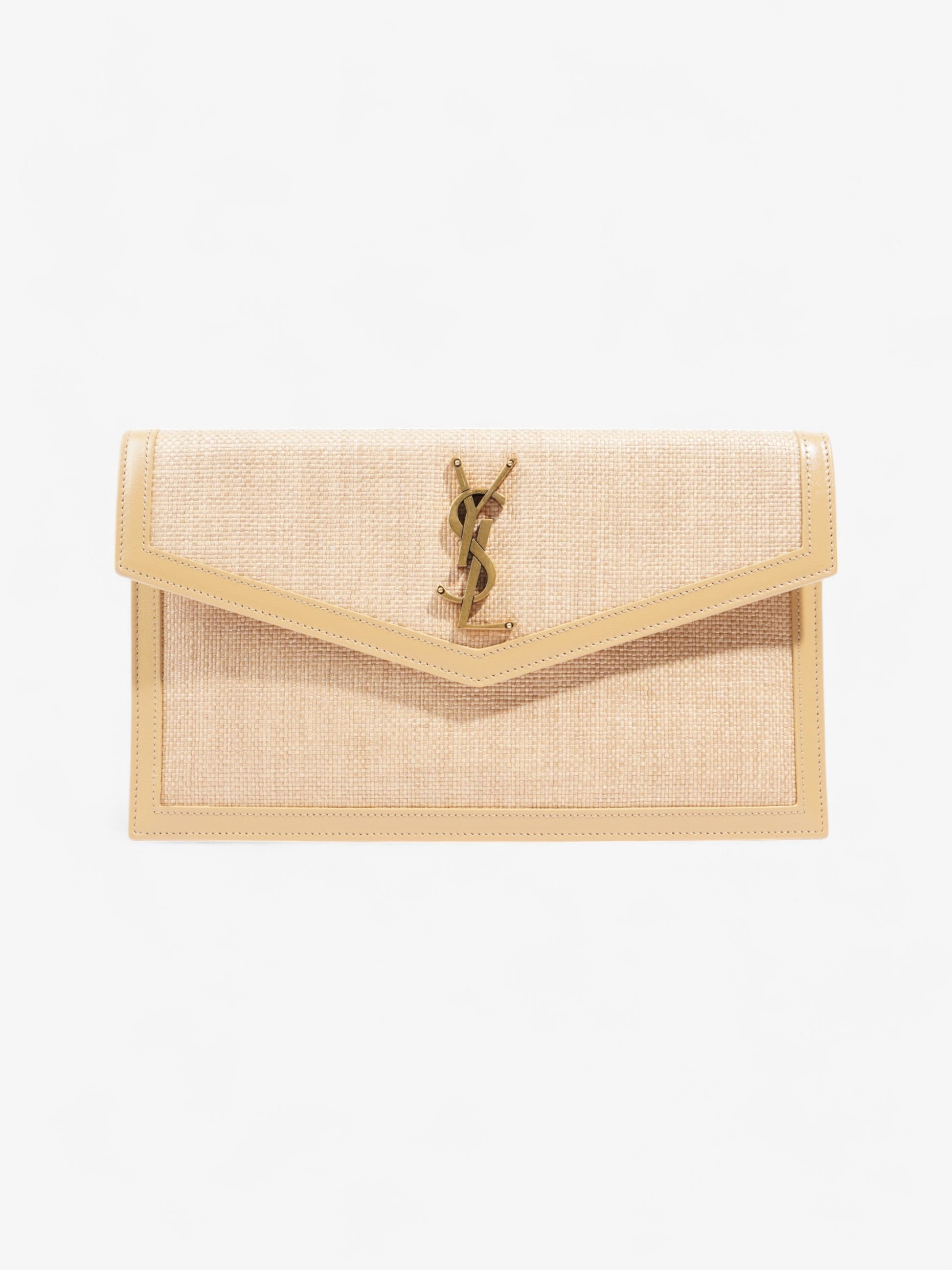 YSL Saint Laurent Uptown Clutch Raffia Beige Clutch Bag