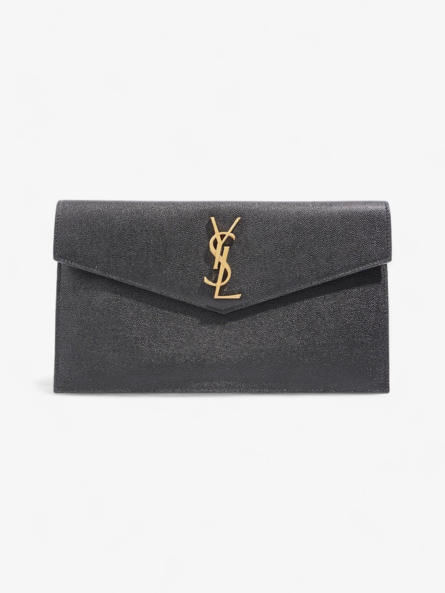 YSL Saint Laurent Uptown Clutch Grained Leather Black Clutch Bag Black Grained Leather