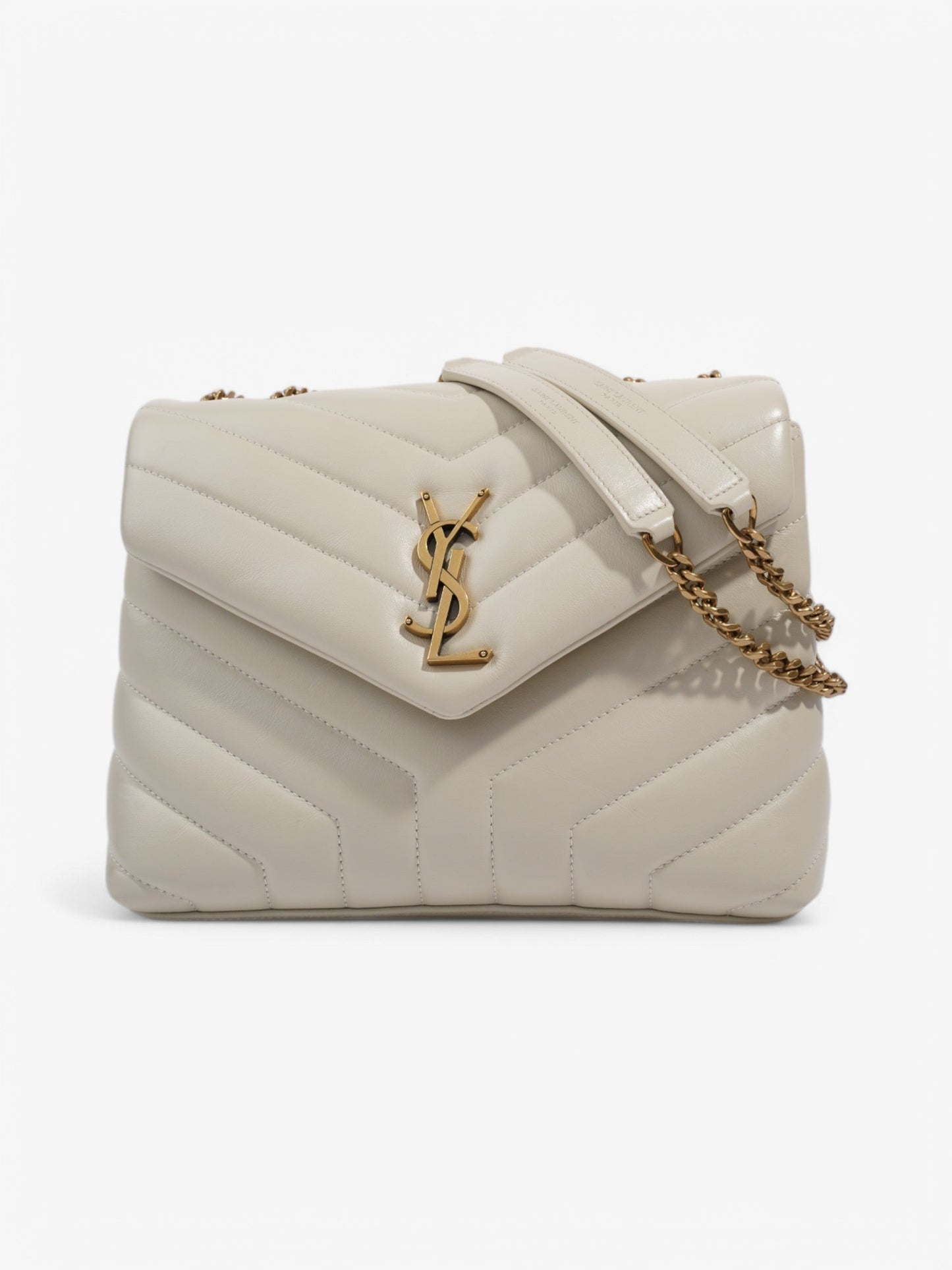 YSL Saint Laurent Loulou Shoulder Bag Leather White Small