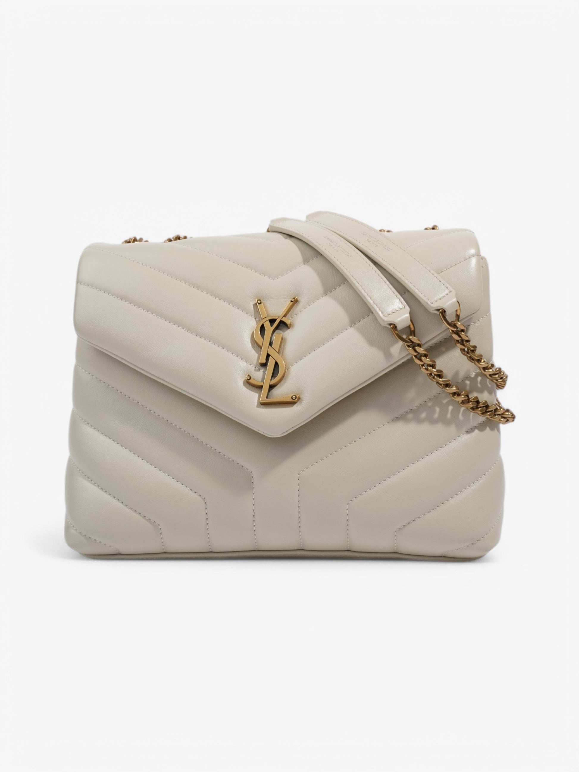 YSL Saint Laurent Loulou Shoulder Bag Leather White Small